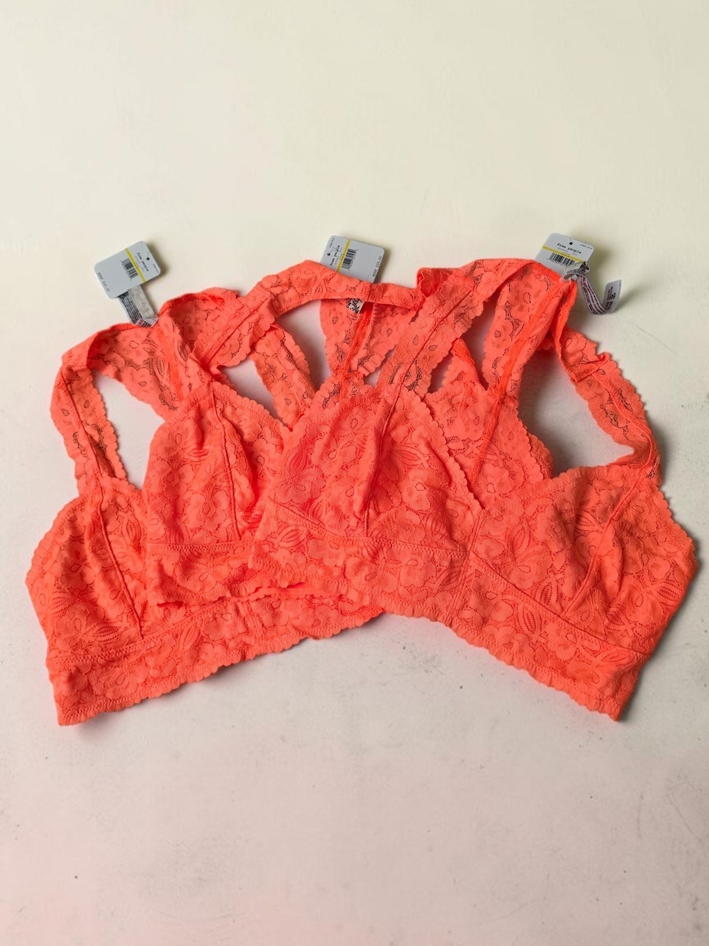 3 Pack Bundle Free People Neon Orange Lace Bralette NWT